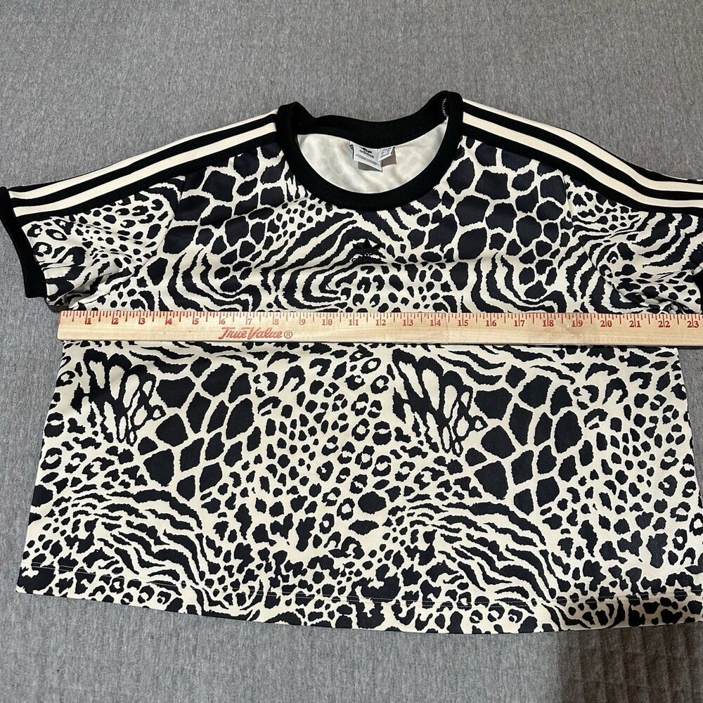 adidas Black and Cream Animal-Print Crop Top with Three Stripes - Picture 4 of 7